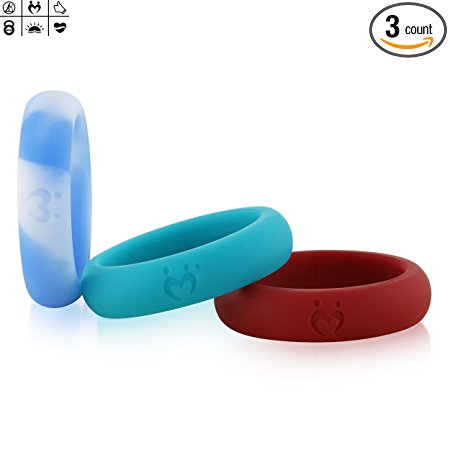 Siliringz Silicone Wedding Ring for Women, Love Mates Series Silicone Rubber Band, 3 Rings Pack