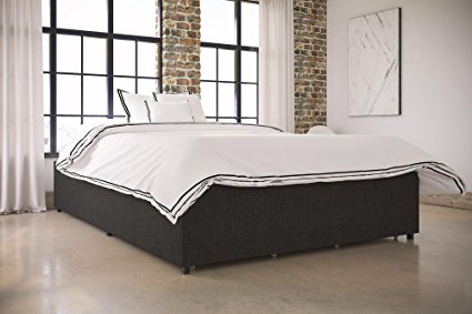DHP Maven Upholstered Platform Bed with Storage and Bentwood Slats, Modern, Queen, Grey Linen