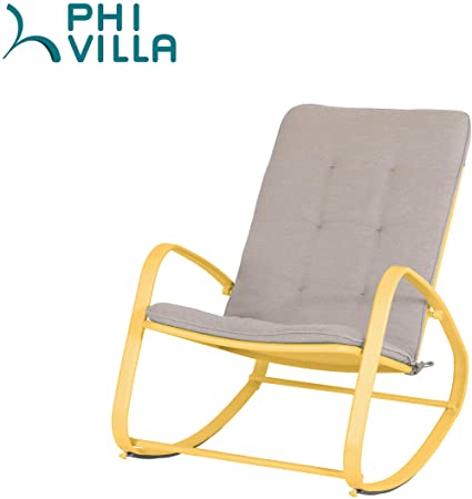 PHI VILLA Outdoor Patio Rocking Chair Padded Steel Rocker Chairs Support 300lbs, Yellow