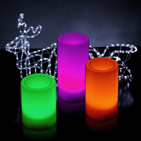 Kohree Flameless Color Changing Candles Battery-operated LED Pillar Candles with Remote Control and Timer-Multiple Color 3 Pack