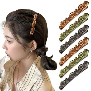 FYY Braided Hair Clips Accessories - Double Braided Hair Clips For Girl Women with 3 Small Clips Hair Accessories For Styling-Leopard-Brown Yellow Grey