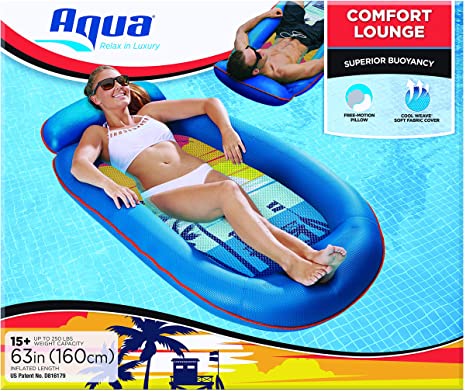 Aqua Comfort Water Lounge, X-Large, Inflatable Pool Float with Headrest & Footrest, Surfer Sunset