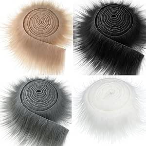 4PCS Faux Fur Ribbon Soft Christmas Fluffy DIY Craft Shaggy Synthetic Plush Patch Sewing Fur Cuts for Garland Party Decoration Furry Patch Ribbon for Winter Costume Gnome Beard Fur Ball Carpet Pet Pad