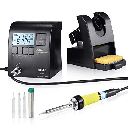 PICTEK Digital Display Soldering Iron Station with ON/Off Switch, Adjustable Temperature from 302℉ to 842℉, Solder Holder with Cleaning Sponge,℃/℉ Switch, 3 Pcs Soldering Iron Tips, Solder Wire