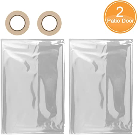 Patio Door Insulation Kit, Contains 2 Sheets of 84in x 112in Shrink Plastic Film and 2 Rolls of 0.5in x 39ft Double-Sided Tape, Heavy Duty and Crystal Clear, for Indoor Patio Doors and Large Windows