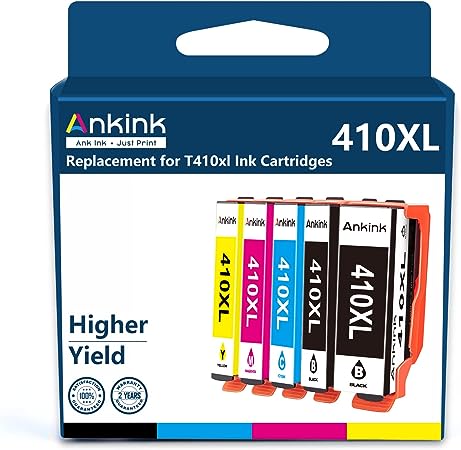 Ankink 410XL Ink Cartridges 5 Pack Replacement for Epson 410 XL T410 T410XL to use with Expression XP-7100 XP-830 XP-640 XP-630 XP-530 XP-635 XP7100 Printer (Black, Photo Black, Yellow, Magenta, Cyan)