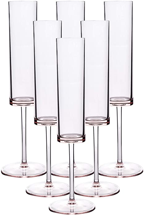 5.5-ounce Classic Acrylic Champagne Flutes Plastic Edge Champagne Glasses, Set of 6 Pink (Pink)