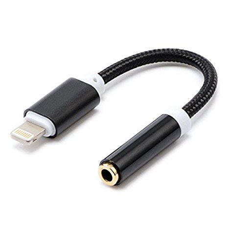iPhone 7 Adapter Earphone 3.5mm Jack Headphone Connector Cable For iPhone 7/7Plus.Compatible for iOS 10.3 or More (Nylon Weave-Black)