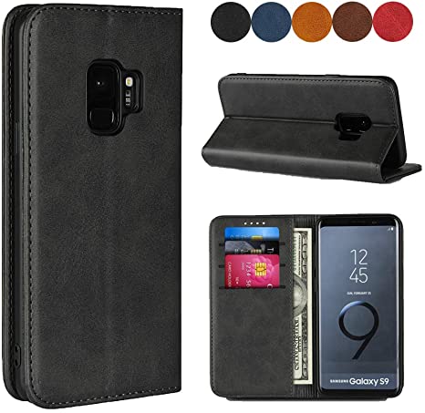 Samsung Galaxy S9 Wallet Case, SailorTech Premium PU Leather Protective Folio Flip Cover with Stand Feature and Built-in Magnet 3-Slots ID&Credit Cards Pockets for Galaxy s9 case（5.8"）-Dark Grey