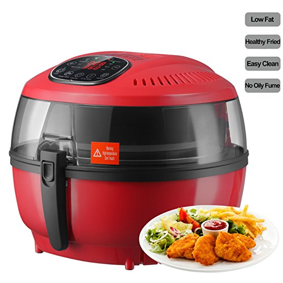 KUPPET Air Fryer - 6.3QT Oil Free Digital/Electric Air Fryer w/ Detachable Basket Handles - Timer (60 Minutes) Temperature (180℉-400℉) Control, 1200W-1350W/300W/1500-1700W, Up to 80% Less Fat, RED