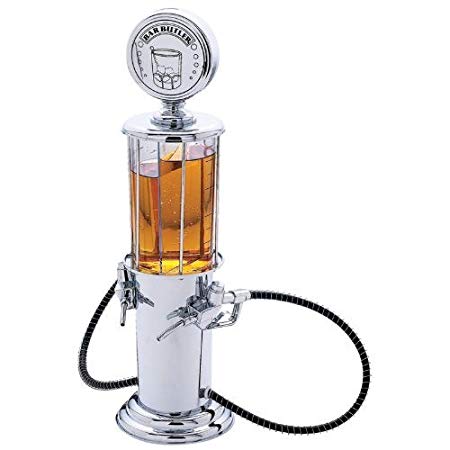 Wyndham House Bar Butler Antique Gas Pump Beverage Dispenser with 2 16 Ounce Containers, Silver