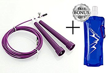 Cross Fit Exercise Jump Rope- No Tangling Lightweight Speed Wire Cable With Ergonomic Handle- Premium Quality For Men, Women & Kids- Ideal For Weight Loss & Fitness- Bonus Water Bottle Included