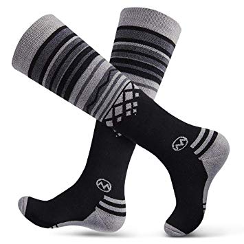 OutdoorMaster Adult Ski Socks (2-Pack) - Merino Wool Breathable Blend, Warm and Comfortable Over The Calf (OTC) Design with Non-Slip Cuff - for Men & Women