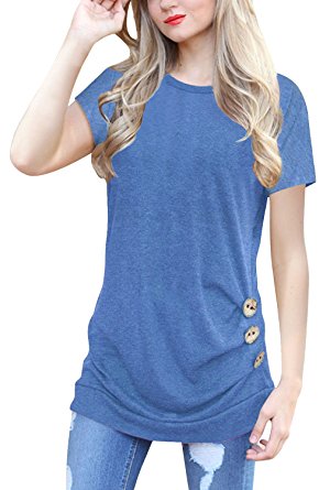 IVVIC Short Sleeve Shirts For Women O-Neck Patchwork Casual Loose Blouse Button Side Tunic Tops