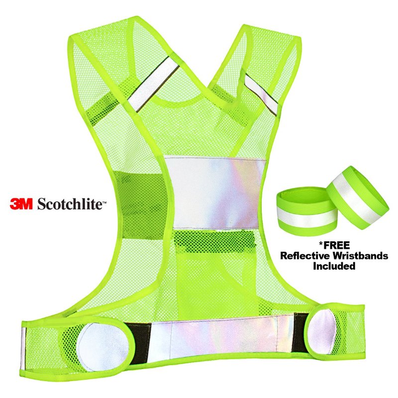 Reflective Vest for Running Cycling Dog Walking Motorcycle - 3M Scotchlite High Visibility Retro-Reflective Gear - Fully Adjustable - Pocket w Zipper  2 Reflective Safety Wristbands