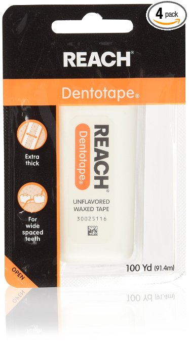 Reach DentoTAPE Waxed Ribbon Dental Floss, 100-Yard Dispensers (Pack of 4)