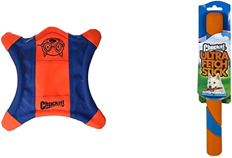 Chuckit! Flying Squirrel Spinning Dog Toy, Large (Orange/Blue), Multi Colored, for Medium Breeds & Ultra Fetch Stick Outdoor Dog Toys, for All Breed Sizes