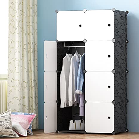 JOISCOPE Portable Wardrobe for Hanging Clothes, Combination Armoire, Modular Cabinet for Space Saving, Ideal Storage Organizer Cube for Books, Toys, Towels(8-Cube)