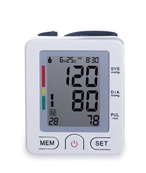 WILLISHF Automatic LCD Digital Wrist Monitor with Heart Rate Detection-90 groups memory-large Cuff Adjusts-Time and Date with Memory Store last Readings, FDA Certified [2017 NEW VERSION] (White)