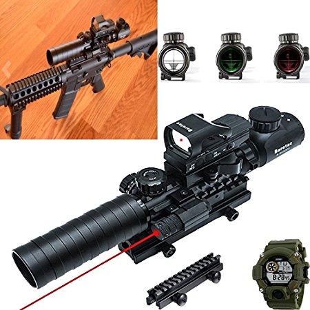 Evigreen Optic 4in1 Combo 3-9x32 EG Red & Green Reticle Rifle Scope 4 Postitions Reticle Red Dot Reflex Sight