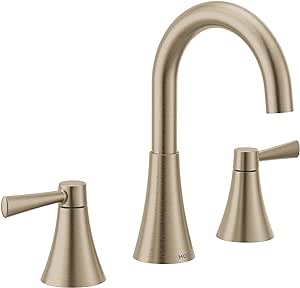 Moen Ronan Bronzed Gold Two-Handle Widespread Modern Bathroom Faucet, Valve Included, 84023BZG