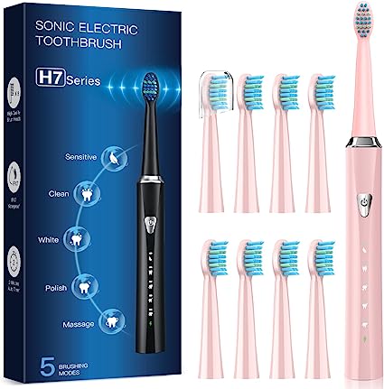 Sonic Electric Toothbrushes for Adults with 8 Heads - Electric Toothbrush for Adults and Children, 5 Modes and IPX7 Waterproof, Ultrasonic Electric Toothbrushes for Travel