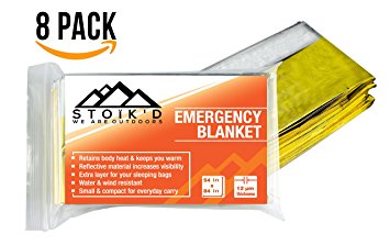 [8-Pack] Emergency Mylar Space Blanket   BONUS Survival Blanket Ebook: For Outdoors, Hiking, Survival, Marathons & First Aid - Ideal for any Survival Kit, Bug Out Bag or Emergency Kit. (Gold/Silver)