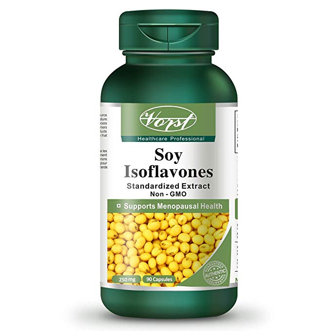 Vorst Soy Isoflavones Non-GMO 250mg 90 Capsules Menopause Relief Supplement Natural Hormone Balance Estrogen Hot Flashes and Night Sweats Hormonal Imbalance Libido Support Supplement Perfect for a Good Diet Isoflavones de Soya Sans OGM