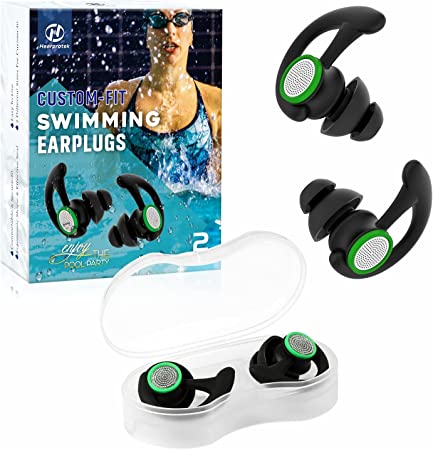 Hearprotek 2 Pairs Ear Plugs for Swimming Adults, Reusable Custom-fit Swim Water Ear Plugs Men Women for Swimmers Shower Pool Bath Surfing