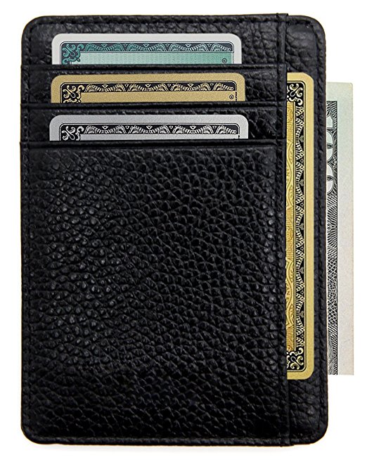 Zhoma RFID Blocking Wallet Slim Front Pocket Leather Card Holder with ID Window