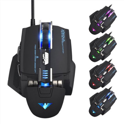 DIY Laser Gaming Mouse 3500DPI Adjustable High Precision Infrared Ray Ergonomic Design 7 Buttons Macro Definition Heavy Mice Replaceable Palm Rest With LED Light Changing for Game by XSOUL