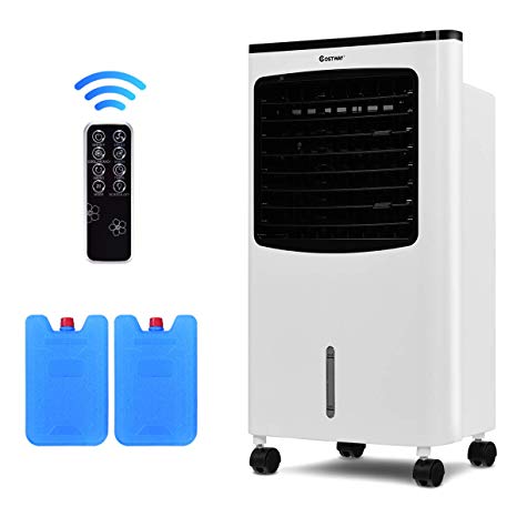 COSTWAY Air Cooler, Portable Evaporative Air Cooler with Fan & Humidifier Bladeless Quiet Electric Fan w/Remote Control for Indoor Home Office Dorms (29")