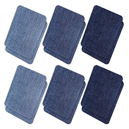 Iron On Denim Patches for Clothing Jeans, 12Pcs No-Sew Denim Patches Assorted Cotton Jeans Repair Kit,Great for DIY Sew on Patch for Jeans, with 3 Assorted Colors (4.9" X 3.7")