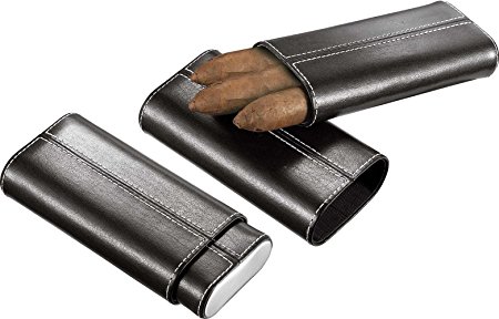 Visol VCASE701 Naturale Black Leather Cigar Case with Interior Cedar Lining