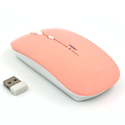 SROCKER T3 Ultra-thin 2.4GHz Wireless Silent Click Optical Mouse/Mice 3 Adjustable DPI Levels with 4 Buttons and Nano USB Receiver for Laptop/PC/Mac(Pink)