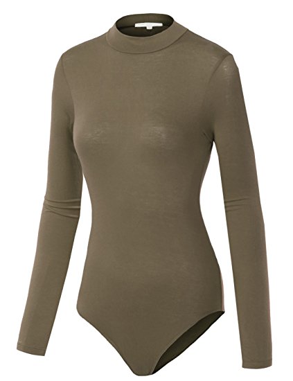 BEKDO Womens Basic Solid Long Sleeve Scoop Neck Bodysuit with Stretch