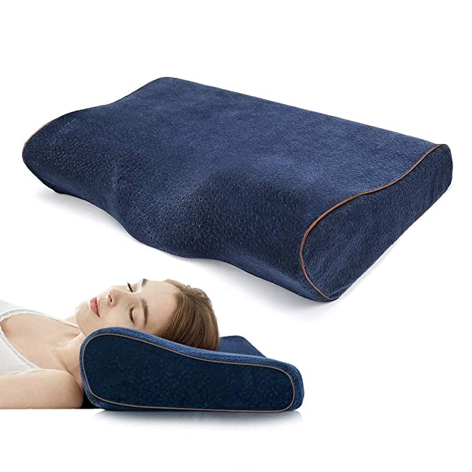Memory Foam Pillow,Orthopedic Pillow for Neck Pain Cervical Contour Memory Foam Pillow,Orthopedic Pillow for Neck Pain Extra Filters Included (Medium, Blue)