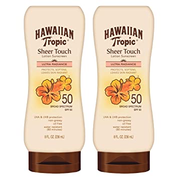 Hawaiian Tropic SPF 50 Broad Spectrum Sunscreen, Sheer Touch Moisturizing Protection Sunscreen Lotion, 8 Ounce, Pack of 2