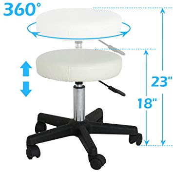 ZENY Adjustable Tattoo Salon Beauty Stool Hydraulic Rolling Chair Facial Massage Spa Stool Chair, White (White)