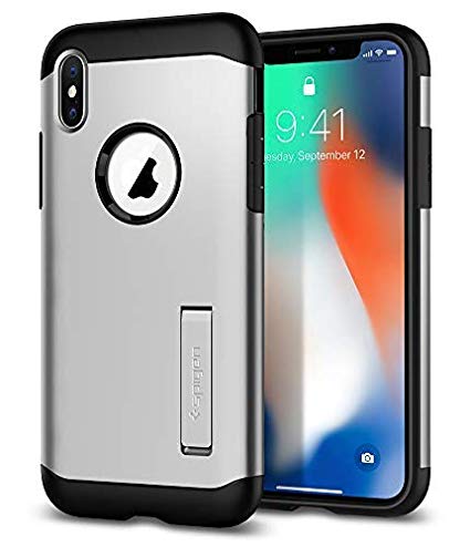 iPhone X Case, iPhone 10 Case, Spigen [Slim Armor] iPhone X Case Cover with Air Cushion Technology and Hybrid Drop Protection for iPhone 10 (2017) - Satin Silver