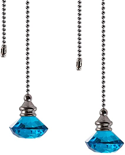 Ceiling Fan Pull Chain Set - 2 pieces Light Blue Diamond Fan Pull Chains 20 Inch Ceiling Fan Chain Extender with Chain Connector Home Wedding Decor Ornament Pendant