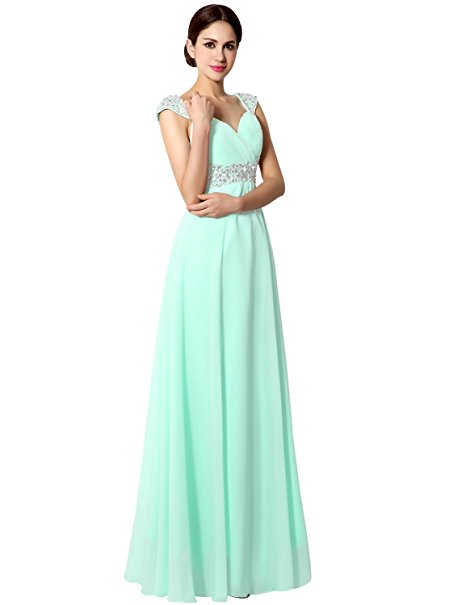 Sarahbridal Women's Long Chiffon A-line Beading Bridesmaid Dress Prom Gown SD072