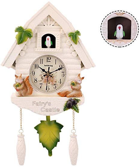 DOPORA Cuckoo Clock with Bird Voices,Black Forest Clock with Silent Movement,Pendulum Quartz Chalet-Style Wall Clock,Battery Operated(26X42cm),A