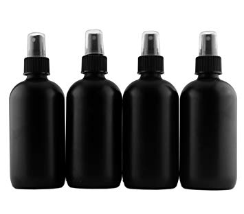 8-Ounce Black Glass Spray Bottles or Perfume Bottles (4-Pack); w/Fine Mist Atomizer Spritzers for Aromatherapy, Cologne, DIY & More