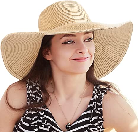 Women's Wide Brim Sun Hat - Sun Protection Floppy Straw Hat Summer Beach Hat