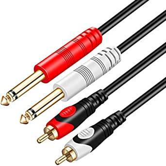 Dual 1/4 inch 2 x 6.35mm TS Mono Male Jack to Dual RCA Male Audio Cable,Tan QY for Phono Microphone Mic Mixer Amplifier,RCA Audio Wire Cords, Interconnect Cable (6M/20Ft)