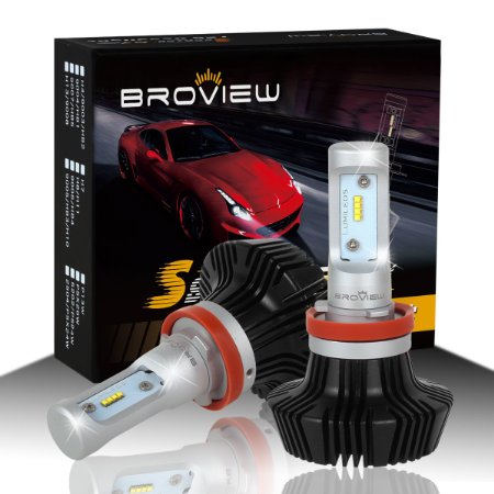 BROVIEW S7 H8 H9 H11 LED Headlight Bulbs Conversion Kit - 50W 8000Lumen 6500K White - Brightest Chip Replace HID & Halogen - 2 Yr Warranty - (2pcs/set)