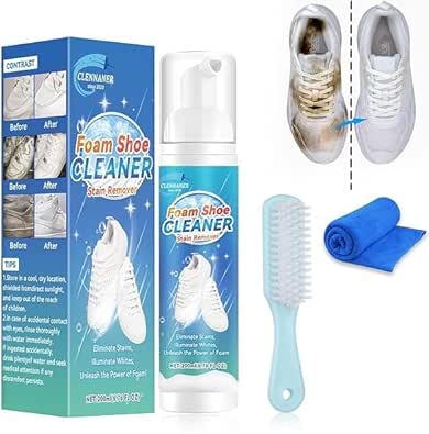 JICOOT Shoe Cleaner Kit, 250ML White Shoe Cleaner with Brush and Towel, Shoe Cleaner Sneakers Kit Removes Dirt and Stain, Sneaker Cleaning kit for Suede, Leather, Knit, Boots, Canvas, Fabric