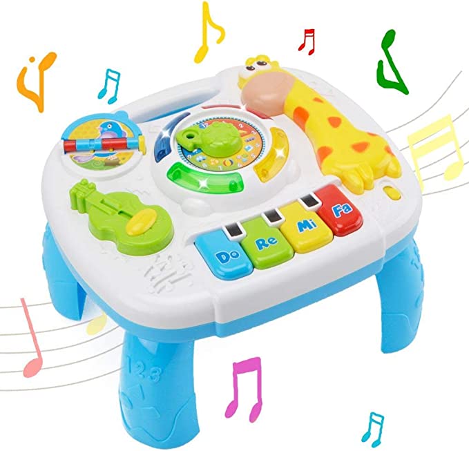 WISHTIME Toddler Learning Table Music Toy 2 in 1 Early Education Toys Music Activity Center Table for Kids Babies Toddler Boys Girls 18  Months