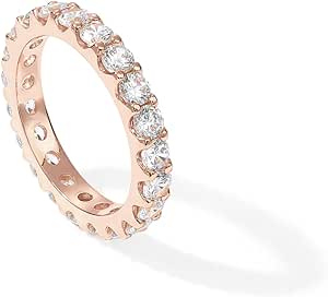 PAVOI 14K Rose Gold Plated Cubic Zirconia Stackable Eternity Ring | Wedding Ring Band for Women | Promise Ring for Couples